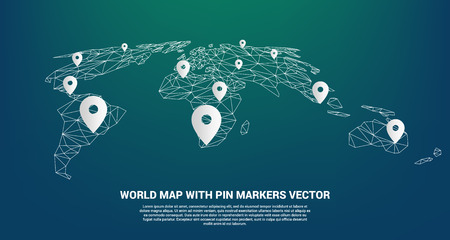 Pin Marker with polygon world map perspective view: concept of GPS, travel, Location, transportationのイラスト素材