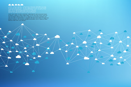 Cloud computing network technology polygon dot connected line with icon : Concept of cloud server, Storage and dataのイラスト素材