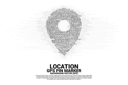 Vector Polygon location GPS pin marker with one and zero binary code digit matrix style. Concept for Programming language technology and coding.のイラスト素材