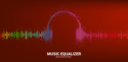 Sound wave Music Equalizer background. audio visual headphone icon with pixel wave graphic style