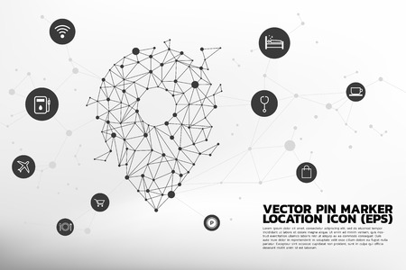 Location pin marker signage shaped with utility functional icon. GPS Pin location Technology concept.のイラスト素材