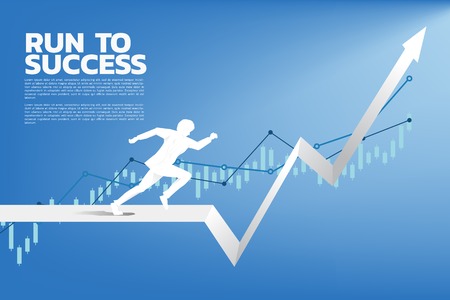 Silhouette of businessman running on graph. business concept of moving to success and growthのイラスト素材