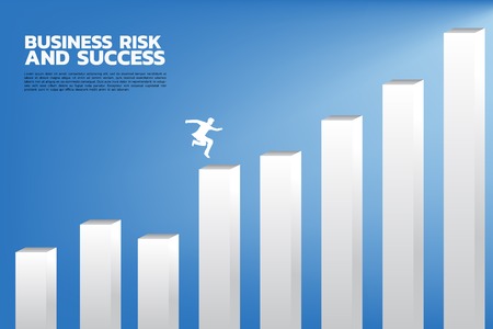 Silhouette of businessman jump to higher column of graph. Concept of risk and success in businessのイラスト素材