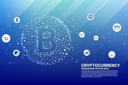 Vector bitcoin icon from Polygon dot connect line. Concept for cryptocurrency technology and financial network connection.のイラスト素材