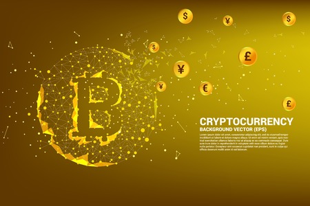 Vector bitcoin icon from Polygon dot connect line with international currency. Concept for cryptocurrency technology and financial network connection.のイラスト素材