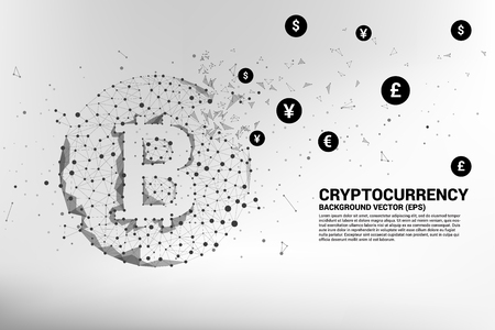 Vector bitcoin icon from Polygon dot connect line with international currency. Concept for cryptocurrency technology and financial network connection.のイラスト素材