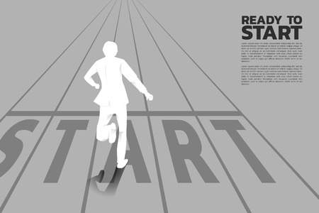 Silhouette of businessman running from start line. Concept of people ready to start career and businessのイラスト素材