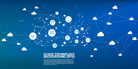 Cloud computing network technology polygon dot connected line with icon : Concept of cloud server, Storage and dataのイラスト素材