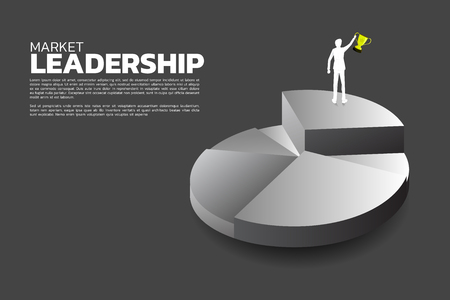 silhouette of businessman with champion trophy on top of pie chart. Concept of growth business, Success in Career path.のイラスト素材