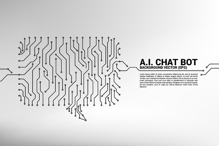 talk bubble icon with dot and line connections with circuit board graphic style. concept of communication network.のイラスト素材