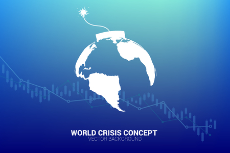 concept of world economic crisis. time bomb with earth planet world map with stock graph.のイラスト素材