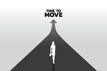Silhouette of businesswomen with briefcase step forward on graph track . Concept of people ready to start career and business.のイラスト素材