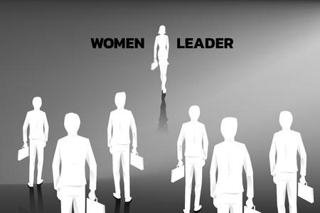 business concept women leader. women power. Silhouette of businesswomen step forward in front of all businessman.のイラスト素材