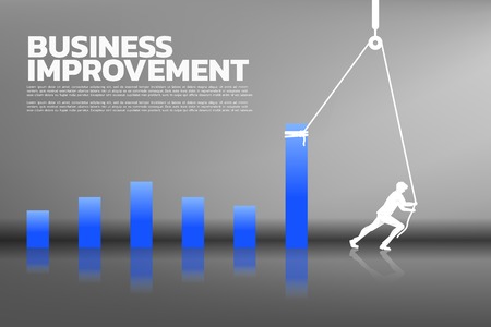 Silhouette of businessman pull up the business graph with rope and reel. concept of business improvement.のイラスト素材