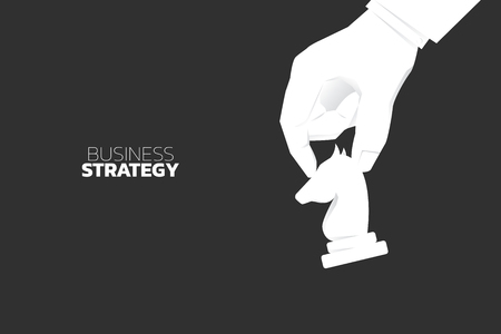 close up hand move knight chess piece. concept of business strategy and marketing planのイラスト素材