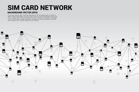 Vector Polygon dot connect line shaped sim card icon with networking. Concept for mobile sim card technology and network.のイラスト素材