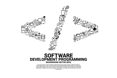 Vector software development programming tag with functional utility icon. Concept for Programming language technology and coding.のイラスト素材