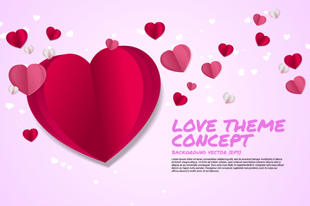 Heart paper art flying graphic background concept. valentine's day and love theme banner and posterのイラスト素材