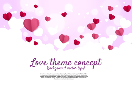 Heart paper art flying graphic background concept. valentine's day and love theme banner and posterのイラスト素材