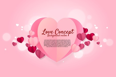 Heart paper art flying graphic background concept. valentine's day and love theme banner and posterのイラスト素材