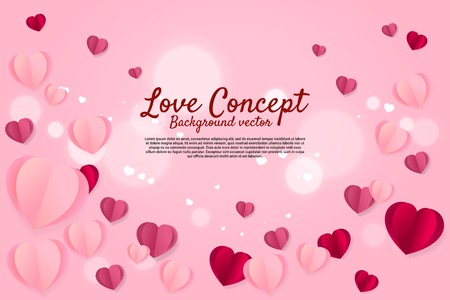 Heart paper art flying graphic background concept. valentine's day and love theme banner and posterのイラスト素材