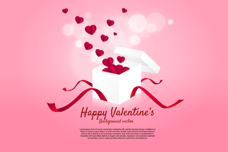 Heart paper art flying from gift box background concept. valentine's day and love theme banner and posterのイラスト素材