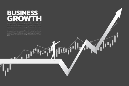 silhouette of businessman point to higher of graph. Concept of route to success. Goal Mission Vision success in career path.のイラスト素材