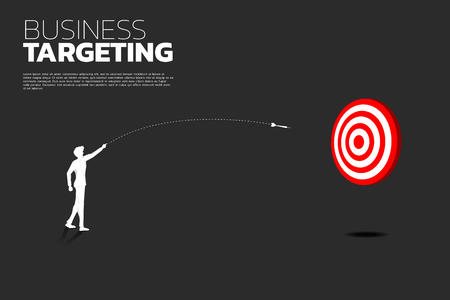 silhouette of businessman throw out dart arrow to hit the dartboard. Business Concept of targeting and customer.Company vision mission.のイラスト素材