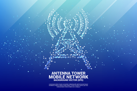 Antenna Tower icon polygon style from dot and line connection. Concept of telecommunication mobile and data technologyのイラスト素材