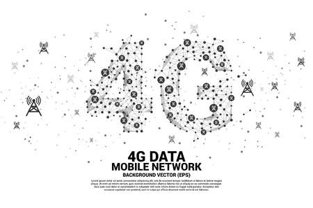 Vector Polygon dot connect line shaped 4G mobile network with antenna tower icon. Concept for telecom technology.のイラスト素材