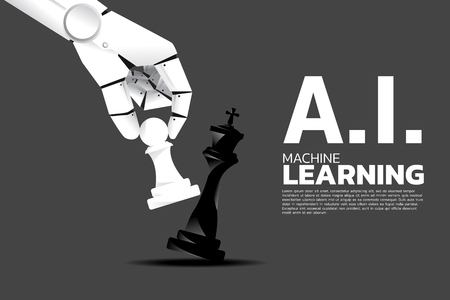 Robot hand move pawn chess to checkmate king. Business concept for machine learning and a.i artificial intelligenceのイラスト素材