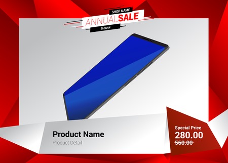Promotion Sale poster template low polygon style. Red Futuristic banner layout design for Advertising artworkのイラスト素材