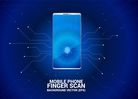 Finger scan access icon on mobile phone screen. Background concept for security and privacy technology on networkのイラスト素材