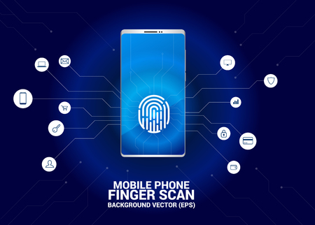Finger scan access icon on mobile phone screen. Background concept for security and privacy technology on networkのイラスト素材