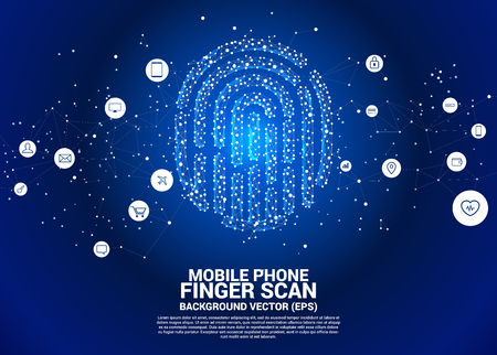 vector thumbprint icon from dot connect line polygon. background concept for finger scan technology and privacy access.のイラスト素材