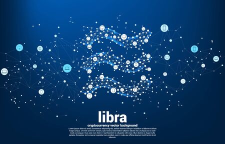 Vector libra digital currency icon from Polygon dot connect line and mobile device. Concept for cryptocurrency technology and financial network connection.のイラスト素材