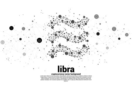 Vector libra digital currency icon from Polygon dot connect line and mobile device. Concept for cryptocurrency technology and financial network connection.のイラスト素材