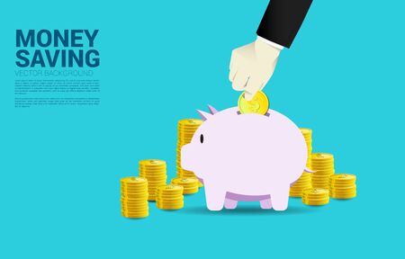 businessman hand put coin in piggy bank. Concept of success investment and money saving.のイラスト素材