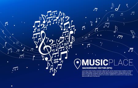 vector music melody note shaped pin icon. concept background for music festival and concert venue.のイラスト素材