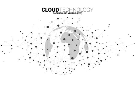 World Globe with cloud icon polygon dot connected line. Concept of cloud computing network technology, server, Storage and dataのイラスト素材