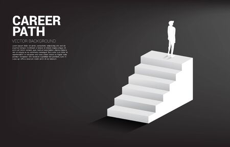 Silhouette of businessman standing on stair. Concept of people ready to up level of career and business.のイラスト素材
