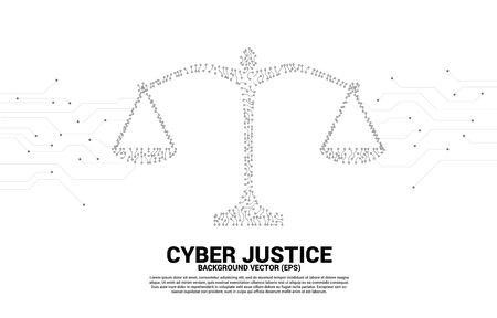 Justice scale with dot and line connection circuit board style. Background Concept of cyber social judgmentのイラスト素材