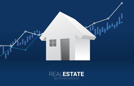 3D home icon with Growth graph background. Concept of success investment and growth in real estate businessのイラスト素材