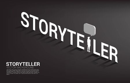 Silhouette of businessman with bubble speech in storyteller wording. concept of communication and storyteller..のイラスト素材