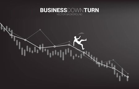 silhouette of businessman slip and falling down from downturn graph. Concept for fail and accidental businessのイラスト素材