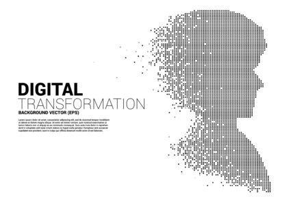 Vector silhouette of man head from pixel transformation . Concept background human future and technologyのイラスト素材