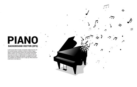 Vector grand piano with music melody note dancing flow. Concept background for song and concert theme.のイラスト素材