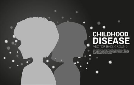 Silhouette boy and girl with virus particle background. Concept for flu sickness and illness.のイラスト素材