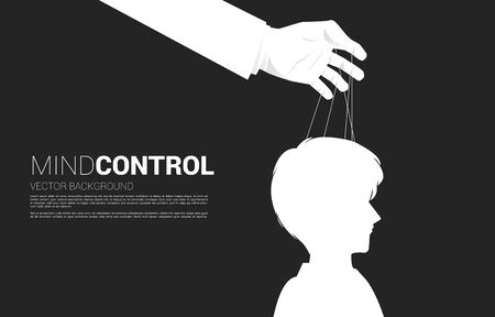 Hand Puppet Master controlling head of Silhouette of businessman. Concept of manipulation and micromanagementのイラスト素材