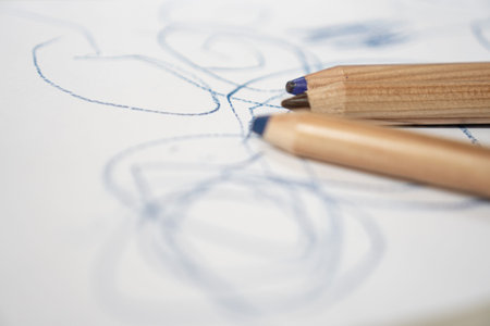 Close up color pencil with line on paper. Concept of art for children learning . Education and ...